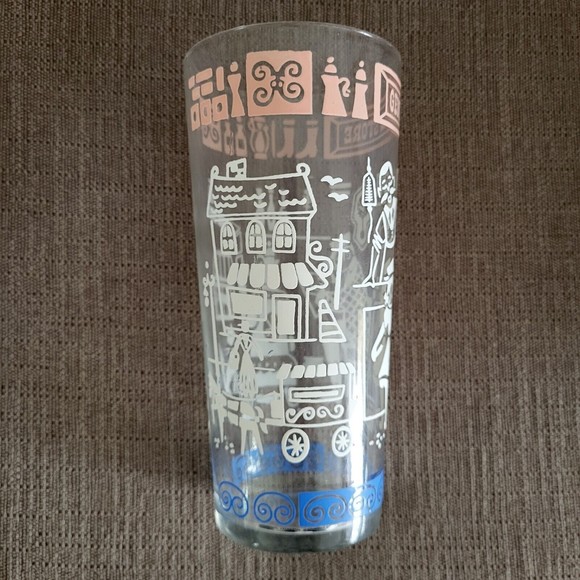 Vintage General Store Drinking Glass Embossed Pink White Blue Mid Century - Picture 4 of 12